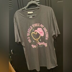 NWT! Simply Southern Gray Tee with Pink and Yellow Graphic